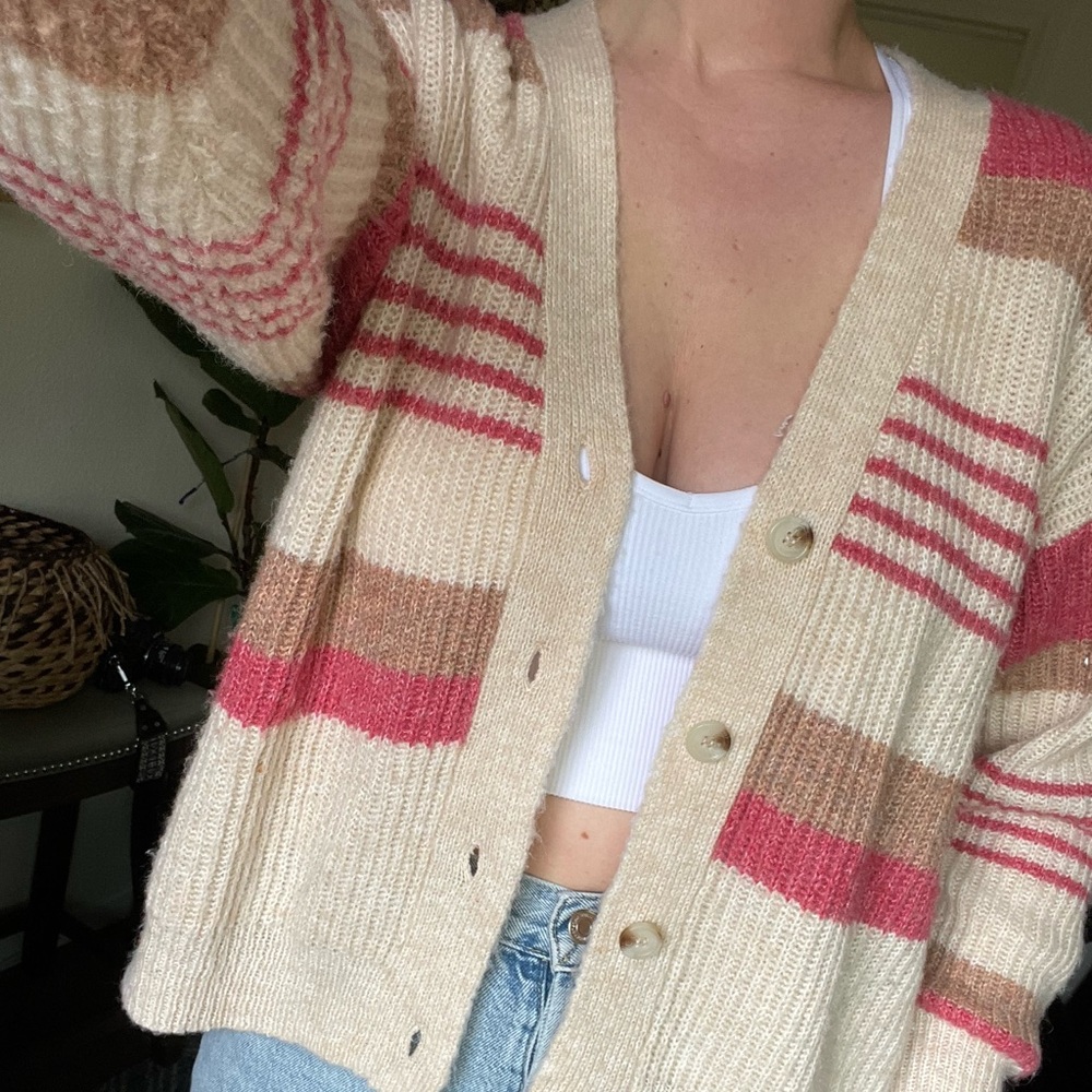 Large Pink & Cream cardigan